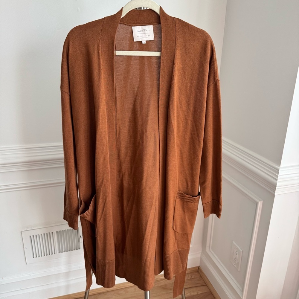 Part Two Brown 100% Wool Open Front Cardigan Medium
